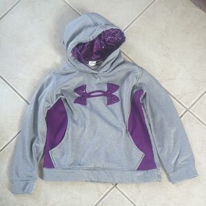 Under Armour Gray and Purple Athletic Hoodie Girls Size 10 Medium